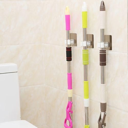 Broom Holder Wall Mounted Waterproof Plastic Self Adhesive Mop Hanging Hook For BalconyWhite