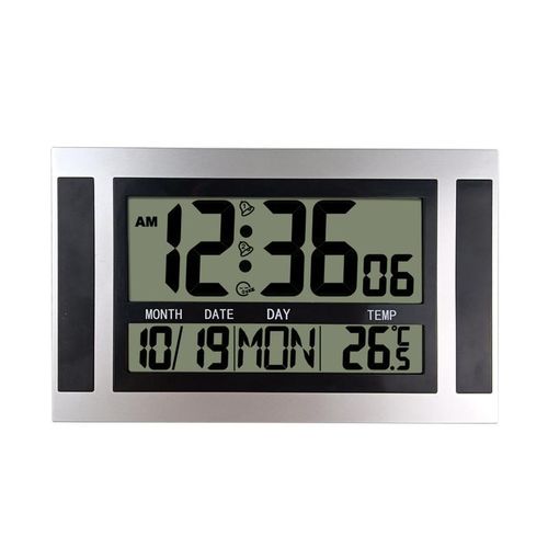 Digital Alarm Clock LCD High Definition Screen 12/24 Hour 2 Alarm Self-Setting Battery Operated Wall / Desk Mount Calendar Clock