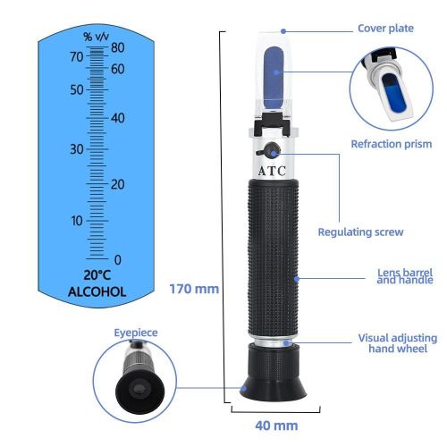 Handheld 0-80% Alcohol Refractometer for Spirits Household Liquor Brewing Refractometer Alcohol Concentrati More