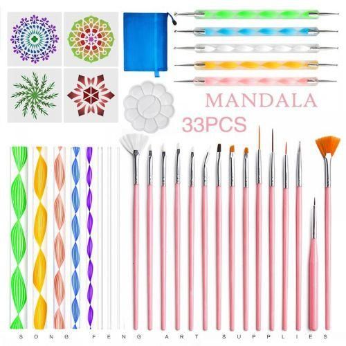 33pcs Mandala Dotting Tools Set for Painting Rocks,Painting Rocks Dot Kit,Mandala Stencils,Acrylic Stick,Point Drill Tool,Plus Stencil style 3