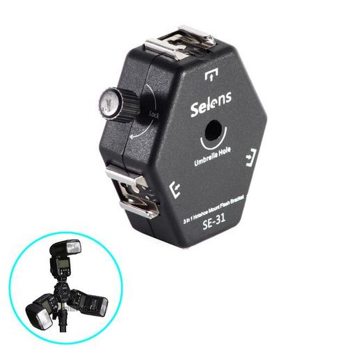 3 In 1 Se-31 Triple Head Hot Shoe Mount Flash Bracket Adapter Flash Light Bracket Light Stand Umbrella Holder For Speedlight