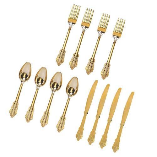 12PCS  Cutlery Set Flatware Utensil Contains  4 4 Spoons Golden