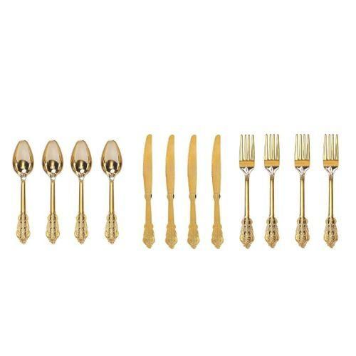 12PCS  Cutlery Set Flatware Utensil Contains  4 4 Spoons Golden