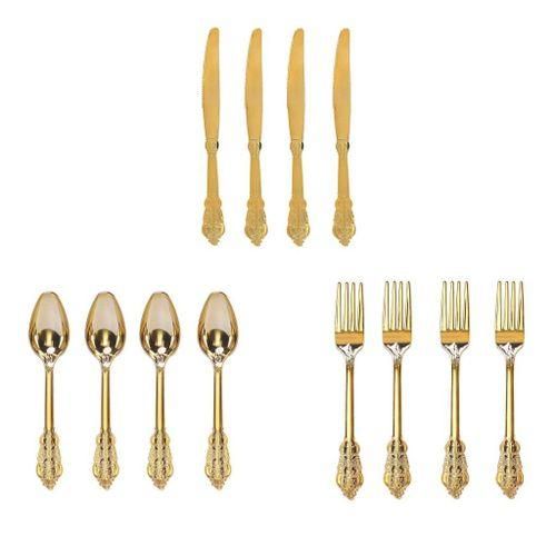 12PCS  Cutlery Set Flatware Utensil Contains  4 4 Spoons Golden