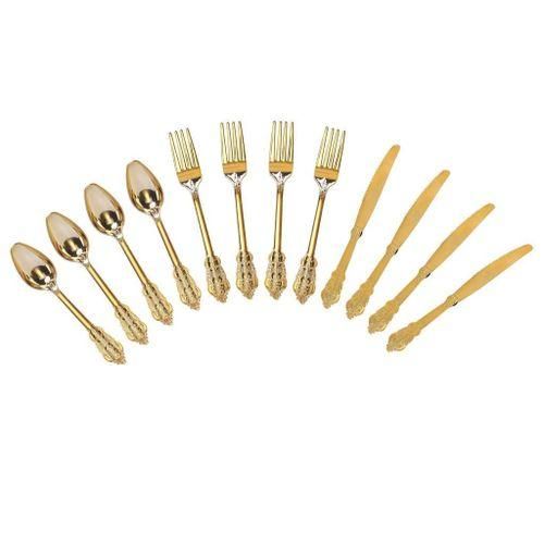 12PCS  Cutlery Set Flatware Utensil Contains  4 4 Spoons Golden