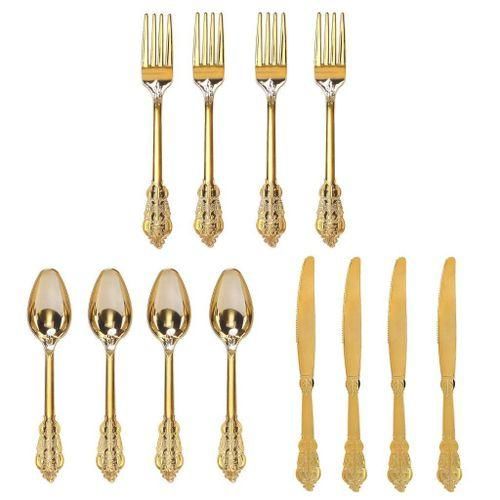 12PCS  Cutlery Set Flatware Utensil Contains  4 4 Spoons Golden