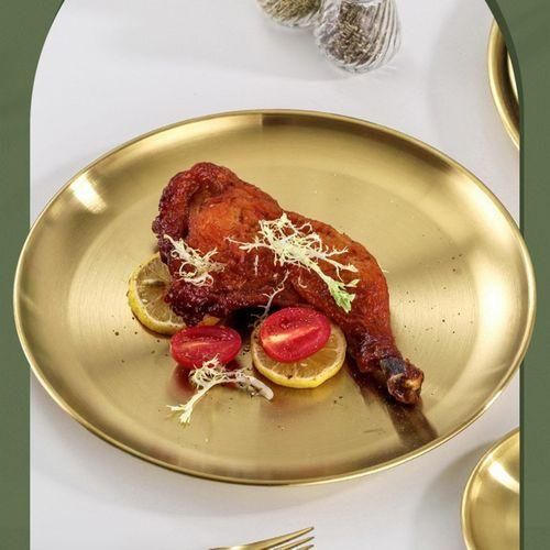 Fruit Bowl Stainless Steel Round Dinner Plates for Home Kitchen Golden
