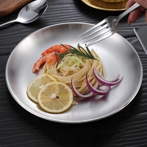 Fruit Bowl Stainless Steel Round Dinner Plates for Home Kitchen Silver
