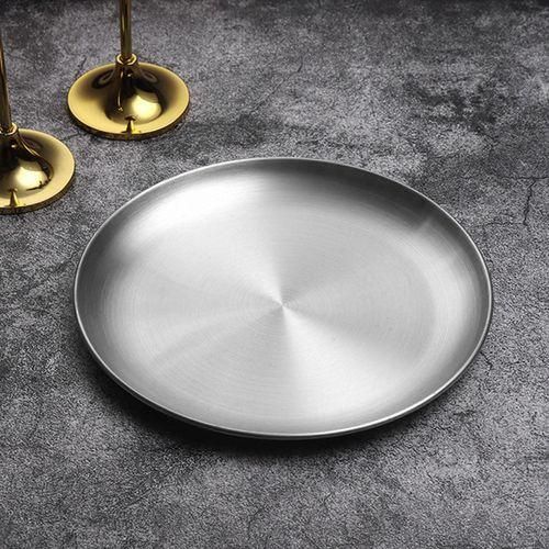 Fruit Bowl Stainless Steel Round Dinner Plates for Home Kitchen Silver