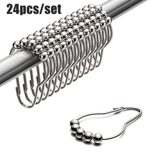 24pcs Iron Shower Curtain Hooks Rings For Bathroom