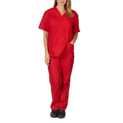 Men Women Short Sleeve V-neck Tops+Pants  Working  Set Suit