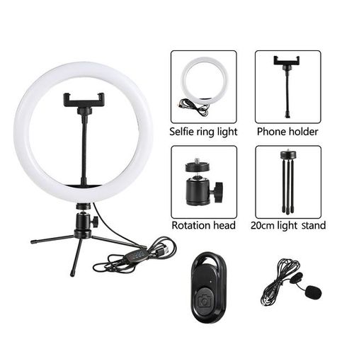 Selfie Ring Led Lamp Photographic Lighting With Metal Photography Tripod Stand Phone Holder Adjustable For Youtube Tiktok Video