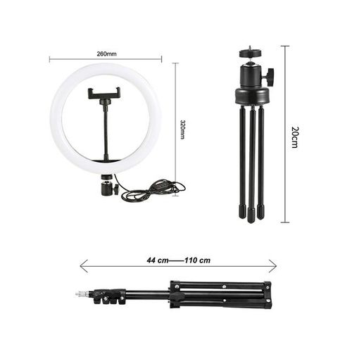 Selfie Ring Led Lamp Photographic Lighting With Metal Photography Tripod Stand Phone Holder Adjustable For Youtube Tiktok Video