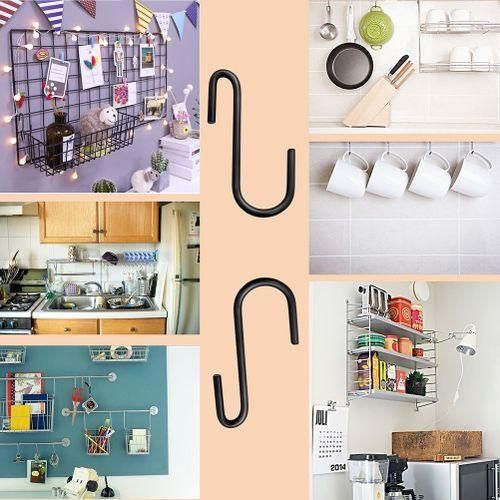 48Pcs Sshaped Stainless Steel Hanging Hooks Kitchen Bathroom Hangers HolderBlack