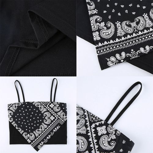 Women Crop Cami Top Paisley Print Spaghetti Strap Irregular Scarf Vast Sexy Vintage Tube Crop Top NO5137