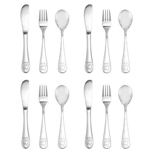 12Pieces Kids Silverware Set Children's Safe Stainless Steel Utensil Little Bear Kids Cutlery Set Metal Toddler Utensils