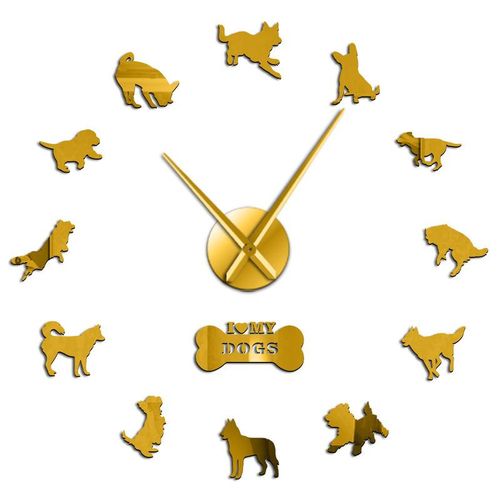 3D Yorkshire Terrier Labrador Siberian Husky Chihuahua Border Colie German Shepherd Mixed Dog Breeds DIY Giant Wall Clock Watch