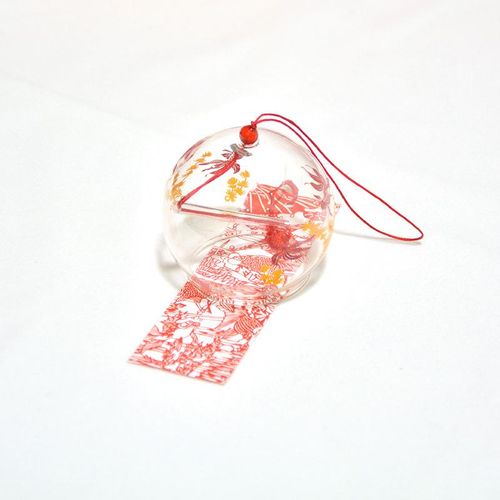 Faanina 4 PCS Colours Japanese Cherry Blossom Glass Wind Chimes, Dark Red, Pearl Pink, Medium Purple Wind Chimes with Paper Blessing Pendant for Wedding Indoor/Outdoor Decoration