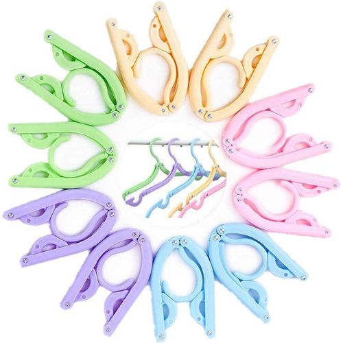 10pcs Colorful Travel Hangers. Portable Folding Clothes Hangers.Telescopic Travel Magic Portable Drying Rack for Travel