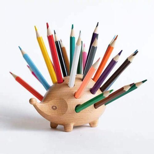 Hedgehog Wooden Pen Cup Pencil Holder for Desk Decor Organizer Creative Home Tabletop Ornament Lovely Gift Wooden Storage  Hedgehog