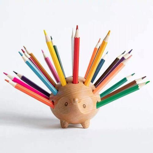 Hedgehog Wooden Pen Cup Pencil Holder for Desk Decor Organizer Creative Home Tabletop Ornament Lovely Gift Wooden Storage  Hedgehog