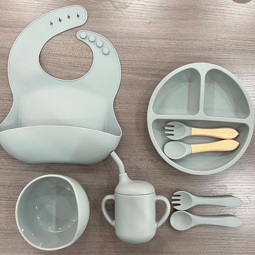 8-Piece Silicone Baby Led Feeding Set, Suction Plates, Soft Bowl, Utensils & Bib For Self-Feeding