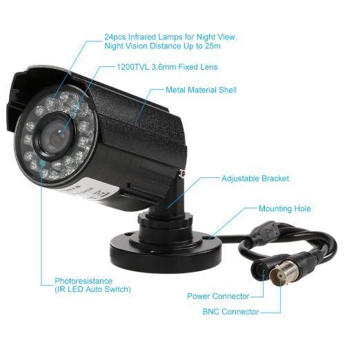 1200TVL CCTV Camera 24 IR Lamps Night Vision 13’’ CMOS