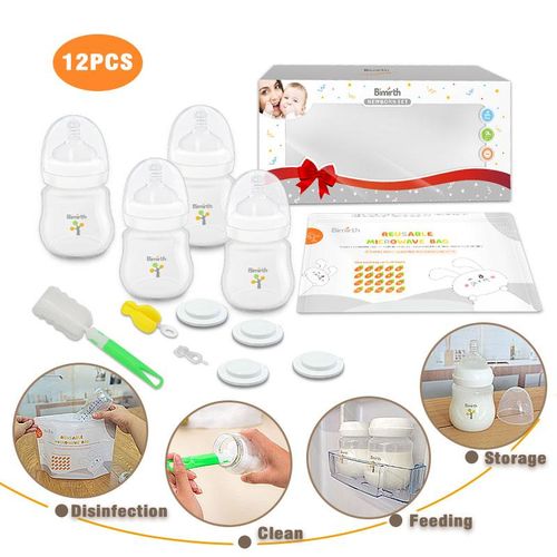 Bimirth White Infant 180ml Wide Mouth 6oz All in One Baby Feeding Bottle 12pcs Gift Set