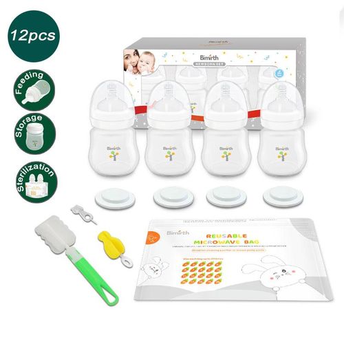 Bimirth White Infant 180ml Wide Mouth 6oz All in One Baby Feeding Bottle 12pcs Gift Set