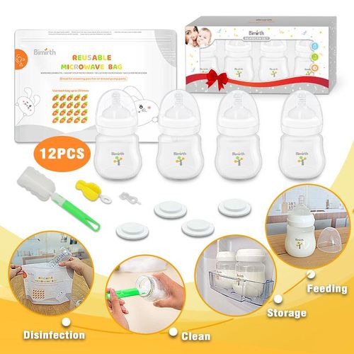 Bimirth White Infant 180ml Wide Mouth 6oz All in One Baby Feeding Bottle 12pcs Gift Set