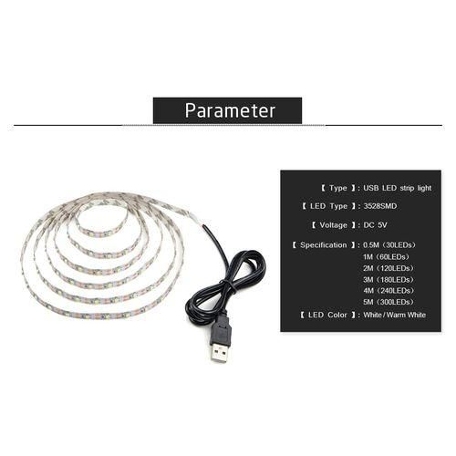 USB Power SMD 3528 Epoxy LED Strip Light Christmas Desk Decor Lamp For TV Background Lighting, Length:50cmWarm White