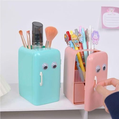 Cute Refrigerator Pencil Holder,Cartoon Pen Holder with Sliding Drawers for Kids,Pen Cup Desk Supplies Holder for Desk Decorative Accessories for Home and Office Supplies Organizer Green