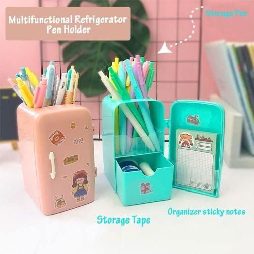 Cute Refrigerator Pencil Holder,Cartoon Pen Holder with Sliding Drawers for Kids,Pen Cup Desk Supplies Holder for Desk Decorative Accessories for Home and Office Supplies Organizer Green