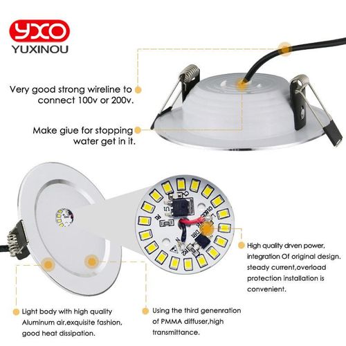 5w 7w 9w Waterproof Led Downlight Dimmable Warm White Cold White 3 Color Recessed Led Lamp Spot Ac85-265v