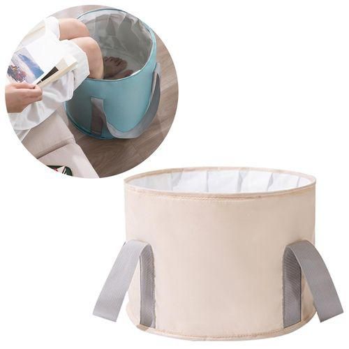 Folded Foot Soak Bath Basin Foot Bath Tub With Handles Washing Beige