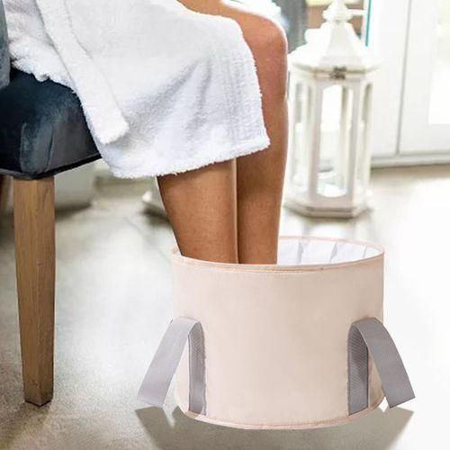 Folded Foot Soak Bath Basin Foot Bath Tub With Handles Washing Beige