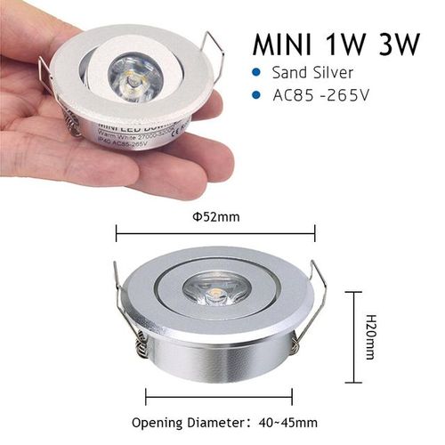 6pc 1w 3w Mini Led Downlight Cabinet Recessed Spot Led Driver Pure Nature Warm White And White Silver Black Body Ac85-265v