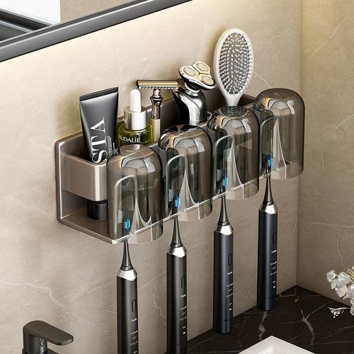 Toothbrush Rack Holeless Brush Cup Toothpaste Rack Wall Hanger Bathroom storage box Electric Toothbrush Hanger, Governor, 1