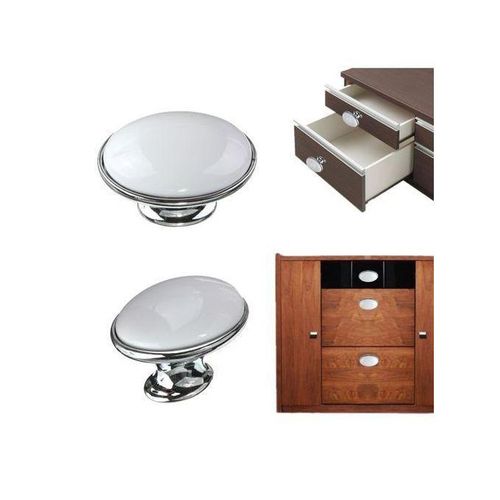 White Ceramic Knob Wardrobe Cupboard Kitchen Door Drawer Pull Handle Single Hole