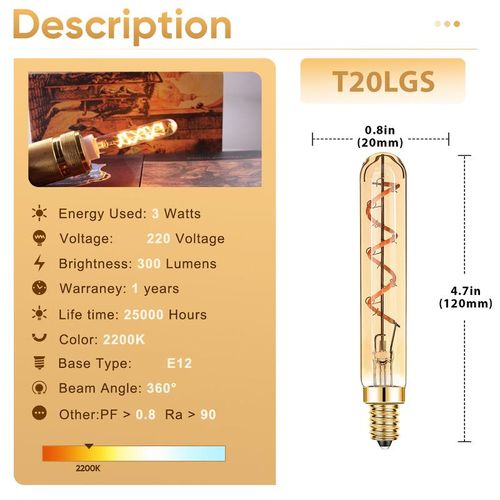 Vintage Led Bulb E27 220V E14 Spiral Soft Filament Bulb 3W Warm White Indoor Chandelier Tube Globe Decorative Edison Bulbs