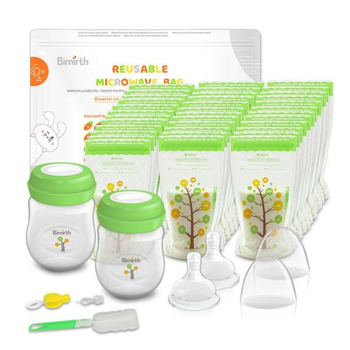 Bimirth Multi-functional Green Wide Mouth Baby Feeding Bottles Breastmilk Storage bags Bottle Microwave Steam Bag Combo Set