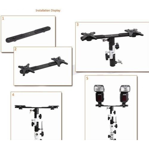 Dual Flash Hot Shoe Bracket One To Two Switcher Holder Bar Metal 1/4