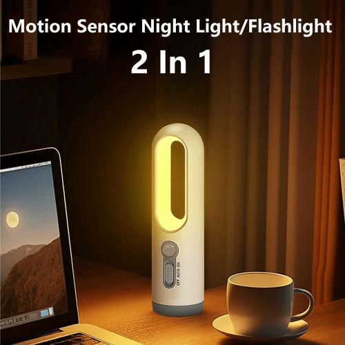 Automatic sensor light LED Motion Sensor Night Light 2 in 1 Portable Flashlight Camping Lighting Eye Care Bedside desk Lamp for Bedroom, Bathroom, Reading, Camping