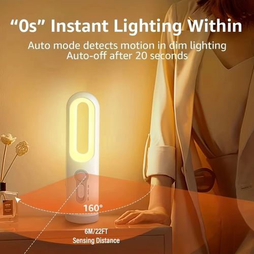 Automatic sensor light LED Motion Sensor Night Light 2 in 1 Portable Flashlight Camping Lighting Eye Care Bedside desk Lamp for Bedroom, Bathroom, Reading, Camping