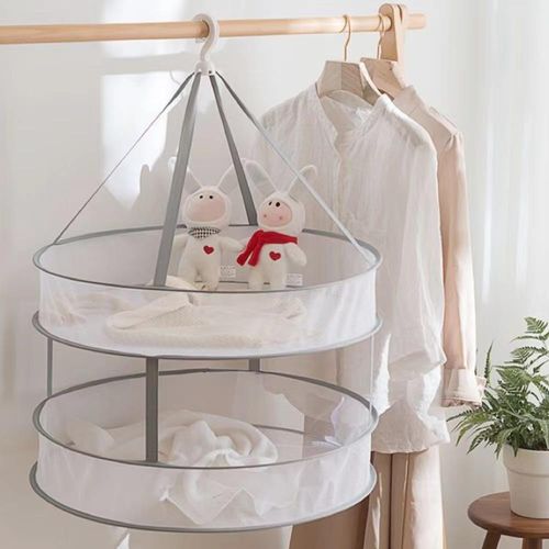 No 2-Tier Foldable Sweater Mesh Dryer, Potable Hanging Drying Rack Flat Clothes Drying Net Collapsible Laundry Hanging Mesh Rack