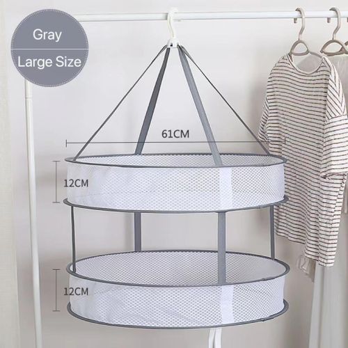 No 2-Tier Foldable Sweater Mesh Dryer, Potable Hanging Drying Rack Flat Clothes Drying Net Collapsible Laundry Hanging Mesh Rack
