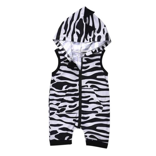 Baby Boy Summer Zebra Stripes Hooded Sleeveless Jumpsuit with Zip New,90cm NO5116