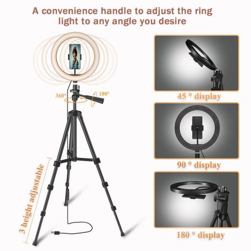 Selfie LED Ring Light Kit With Stand Dimmable Ringlight For Black