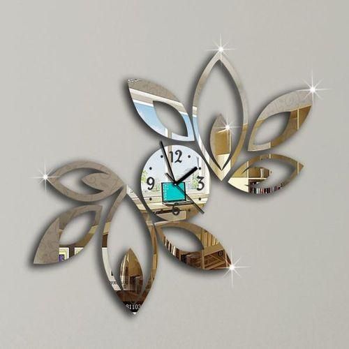 2019 New Clock On Wall Home Decor Multicolor LeaveAcrylic  S Mirrored Design,3d Watch Living Room,unique Gifts