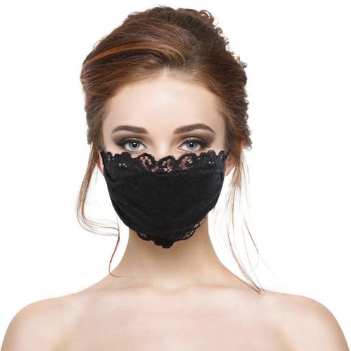 Qii New Ladies Black Flower Embroidery Lace Adjustable Mesh Thin Breathable Face Cover